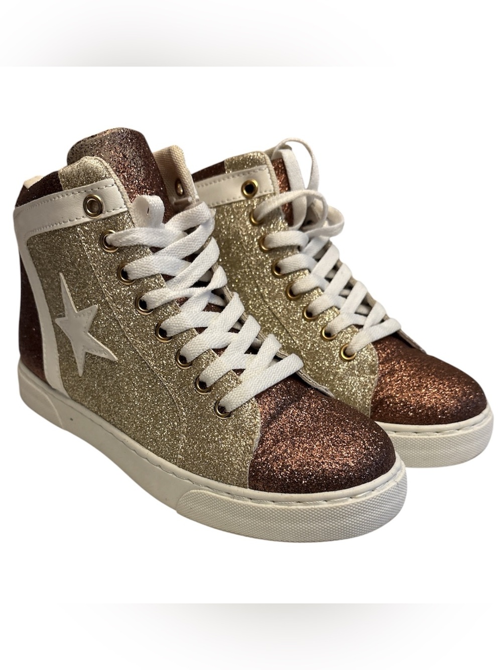 Outwoods Glitter High-Top Sneakers in Gold & Bronze Fay-1 style Size 7